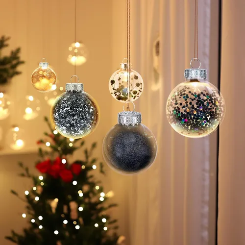 Vista 3 de 24 unidades - Adornos de bolas de Navidad colgantes de plástico transparente inastillable con bolas delicadas decorativas (2.36"/60mm, negro)