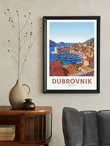 Vista 3 de Dubrovnik Croatia Travel Poster Ilustración de Dubrovnik Impresión de Dubrovnik Impresión de Croacia Póster de Dubrovnik Pintura