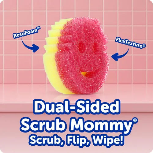 Vista 2 de Scrub Daddy 6 esponjas de cocina Scrub Mommy y 1 soporte de esponja Daddy Caddy - Sin arañazos para platos y limpieza multiusos, sin BPA y fabricado