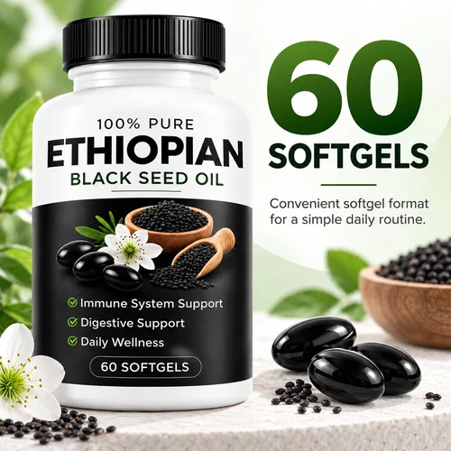Vista 13 de Cápsulas de aceite de semilla negra etíope - 4.64% timoquinona, 60