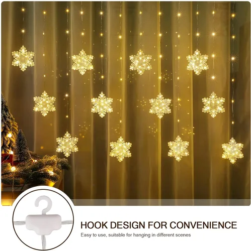 Vista 2 de BLOOMWIN Luces de ventana de decoración de Navidad de 10 pies, 12 copos de nieve, luces de carámbano, luces USB de cortina de Navidad