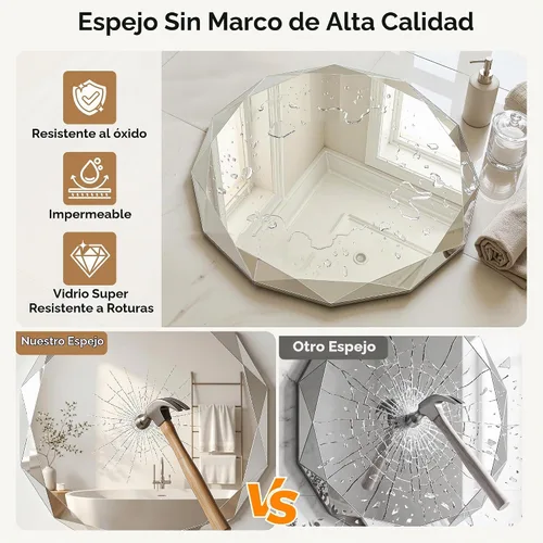 Vista 5 de Suidia Espejo de baño, espejo de pared de 20 x 20 pulgadas, espejo de baño sin marco con borde biselado para dormitorio, sala de estar, entrada