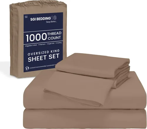 Vista 22 de SGI Bedding 108" x 108" Juego de sábanas de 4 piezas de tamaño Alaskan King de 1000 hilos 100% de algodón egipcio - Sábanas de bolsillo profundo