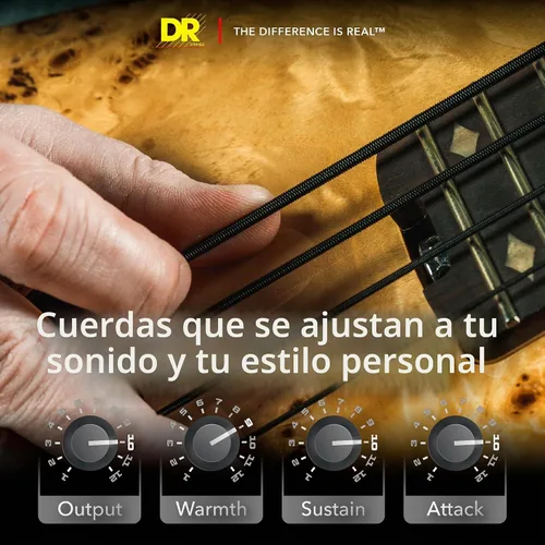 Vista 5 de DR Strings Beauties-Black Coated Steel 6 Cuerdas de guitarra bajo, calibre 30-125, núcleo redondo (BKB6-30)