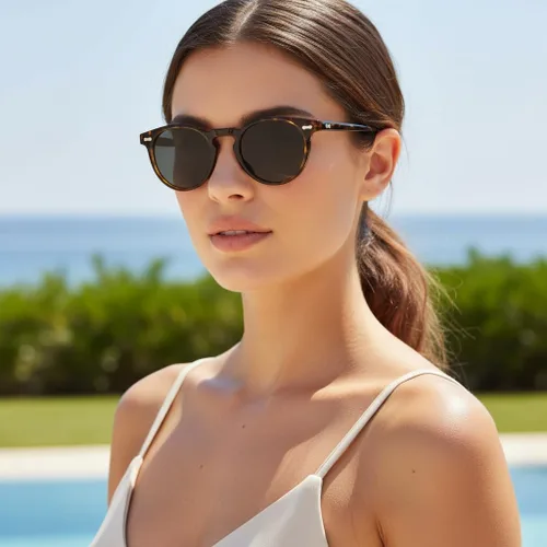 Vista 44 de CARFIA Gafas de sol polarizadas de acetato redondo para mujer, protección UV de cara pequeña con funda de cuero CA5288
