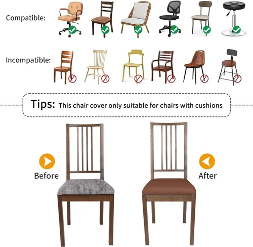 Vista 5 de NIBESSER Juego de 4 fundas de asiento impermeables para sillas de comedor, fundas de asiento elásticas lavables para sillas de comedor, funda
