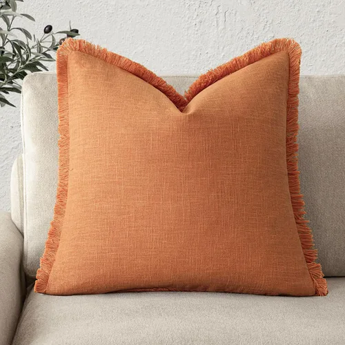 Vista 62 de Foindtower Fundas de almohada decorativas de lino con flecos, acogedora funda de cojín bohemia estilo farmhouse con borlas, funda de almohada