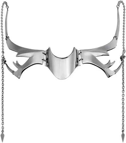 Vista 2 de L'VOW Unisex Cyber Punk Liquid Silver Steel Half Mask Y2K Lujo Irregular Joyería Cadena Cara Cyborg Pendientes Accesorios
