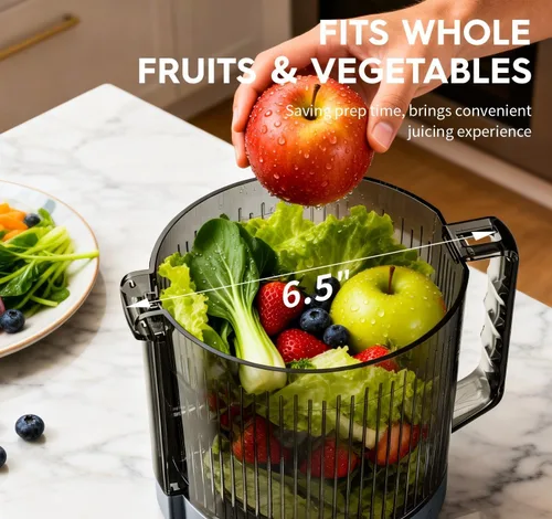 Vista 10 de Cold Press Juicer Machine, 6.5" Wide Feed Chute Mesh-Free Easy to Clean