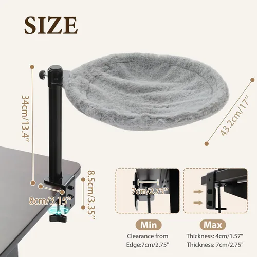 Vista 5 de PAWZ Road Hamaca para cama de escritorio para gatos con rotación de 360° y Gris