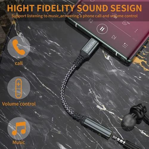 Vista 3 de Paquete de 2 adaptadores USB tipo C a hembra de 0.138 in, cable USB C a audio auxiliar, conector de auriculares compatible con iPhone 17/16 Pro