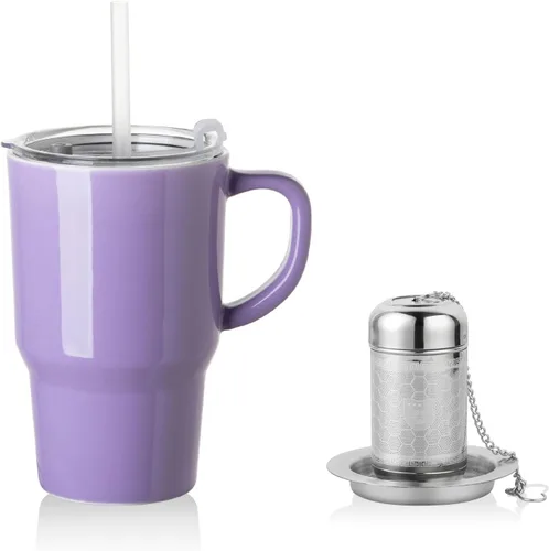 Vista 12 de Sweejar Taza de Té de Porcelana con Infusor y Tapa, Tetera con Filtro, Colador Infusor de Tazas de Té de Hojas Sueltas, 16 Fl Oz para Azul degradado