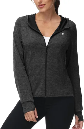 Vista 45 de TBMPOY Chaquetas con capucha y protección solar UPF 50+ para mujer, ligeras, de manga larga, para senderismo, exteriores, con cremallera completa