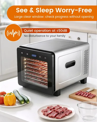 Vista 12 de Máquina deshidratadora de alimentos, secadora de acero inoxidable de 720 W con 8 bandejas con puerta de ventana transparente, control digital