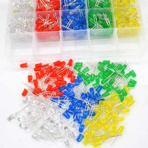 Vista 6 de Kit surtido de diodos emisores de luz LED de 500 piezas de 0.197 in para circuito de PCB de bricolaje Bajo voltaje, diodo difuso, para circuito