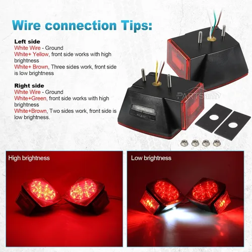 Vista 5 de Partsam Luz LED cuadrada impermeable de 12 V, luz LED rectangular de bajo perfil, combinación de luces traseras para remolque, kit de luces traseras