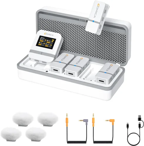 Vista 10 de COMICA Vimo Q - Micrófono inalámbrico Lavalier de 4 canales para cámara/smartphone Noise Reduction, 4 Audio Tracks Output, 656ft Long Range