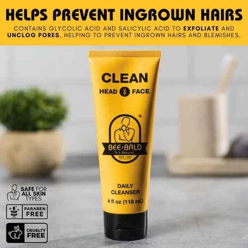 Vista 4 de Bee Bald Clean Limpiador diario de cabeza y cara, refresca y lava a fondo, cuidado de la cabeza calva premium para hombres y mujeres, 4 onzas