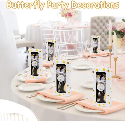 Vista 6 de Juego de 30 tenedores y cucharas de boda, cucharadita de café de mariposa con caja de regalo, regalo de regreso de boda, baby shower, decoración