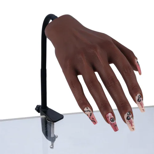 Vista 12 de Mano de práctica de silicona para uñas acrílicas, manos de maniquí para práctica de uñas con soporte ajustable, mano falsa de tamaño real para uñas