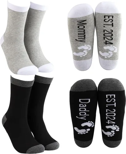 Vista 3 de MBMSO Regalos para nuevos padres, calcetines para mamá y papá, regalos de revelación de embarazo para padres por primera vez