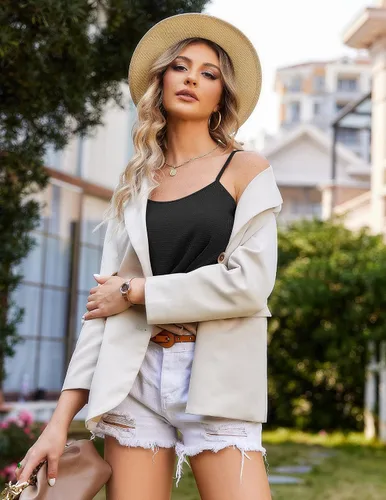 Vista 3 de Ekouaer Pijamas para mujer, de punto gofre, conjuntos de ropa de descanso, camisola y pantalones cortos, tallas S-XXL