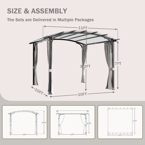 Vista 3 de Meetleisure Pérgola para exteriores de 11 x 11 pies con paredes laterales, pérgola superior arqueada para exteriores con marco de acero de metal