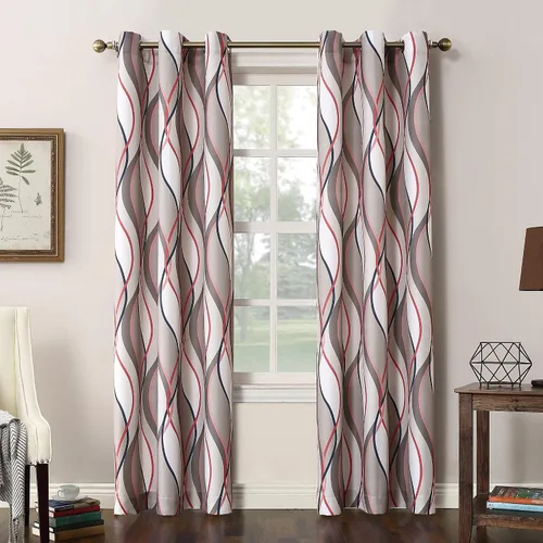 Vista 9 de No. 918 Intersect - Juego de 2 paneles de cortinas semitransparentes con ojales con estampado Ogee Gris carbón