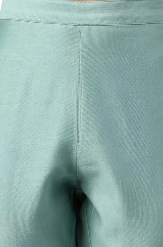 Vista 8 de Janasya Kurta de seda de color verde marino para mujer india con pantalón