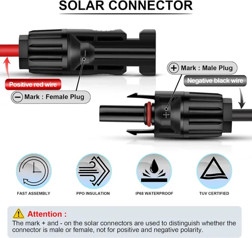 Vista 2 de iGreely Kit adaptador de panel solar de alambre de calibre 10 – Conector de cable de 3 pies para controlador de carga solar de RV, generador