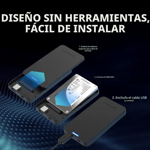 Vista 6 de Sabrent disco duro externo 2.5 pulgadas SATA, conexión a USB 3.0, se instala sin herramientas [Optimizado para SSD, admite UASP, SATA III] negro