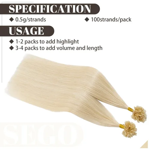 Vista 53 de SEGO Extensiones de cabello humano con micro cuentas, extensiones de cabello humano con micro bucle, lacio, natural, fusión fría, 1.76 oz/paquete