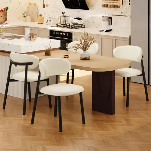 Vista 18 de Juego de 2 sillas de comedor para cocina, tapizadas, modernas, de cuero, original/beige