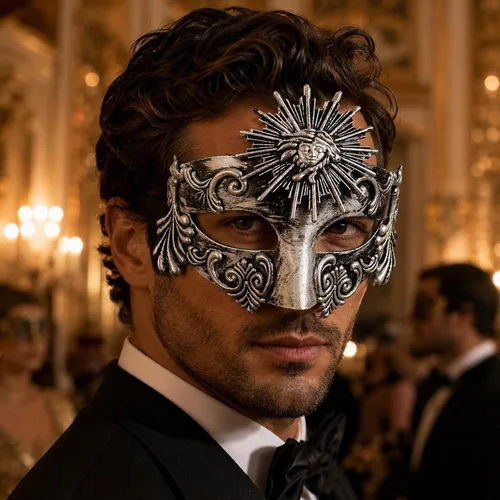 Vista 4 de LOGOFUN Retro Roman Sun God Mask Venetian Masquerade Face Prop - Silver