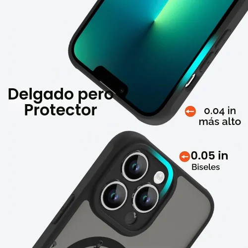 Vista 4 de OOK Funda magnética para iPhone 13 Pro Max [compatible con MagSafe] Funda delgada translúcida mate con flor silvestre negra, protección para lente