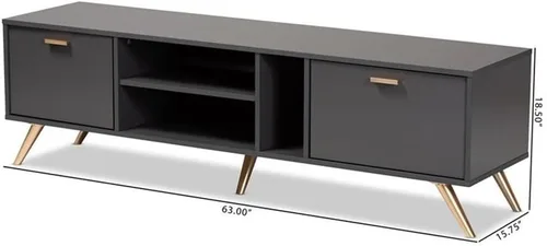 Vista 10 de Baxton Studio Kelson - Soporte para TV, color gris oscuro/dorado
