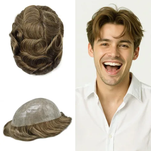 Vista 44 de Extensiones de pelo tipo tupé para hombre, sistema de reemplazo de cabello humano virgen 100% europeo, piel fina y duradera, inyección