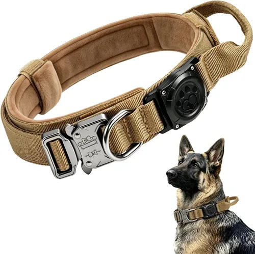 Vista 9 de IP68 - Collar táctico impermeable para perro Airtag con asa, negro