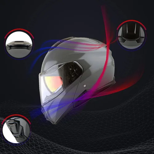 Vista 6 de Martian Casco modular de cara completa para motocicleta, protector solar con doble visera: HG362 azul amarillo