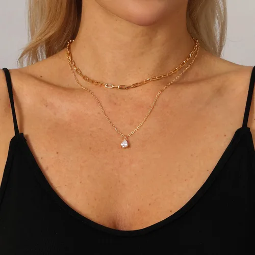 Vista 4 de ZOERAY Gold Layered Necklace for Women 14K Gold Plated Dainty Necklace Diamond Cross Heart Pearl Snake Pendant Necklace Herringbone Paperclip Chain