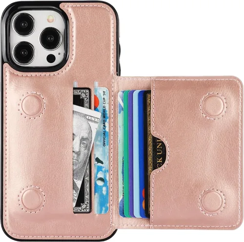 Vista 9 de KIHUWEY - Funda tipo cartera para iPhone 15 Pro Max, piel con tarjetero