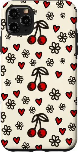 Vista 13 de Carcasa para iPhone 16 con diseño de cerezas, cerezas, diseño de corazón de San Valentín, color rojo