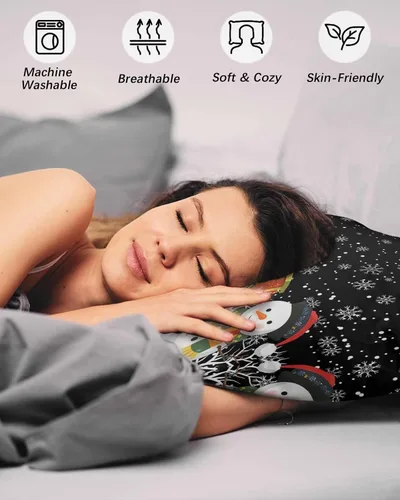Vista 5 de Fundas de almohada de tamaño estándar de muñeco de nieve negro, paquete de 2 fundas de almohada suaves decorativas para sofá de cuerpo largo