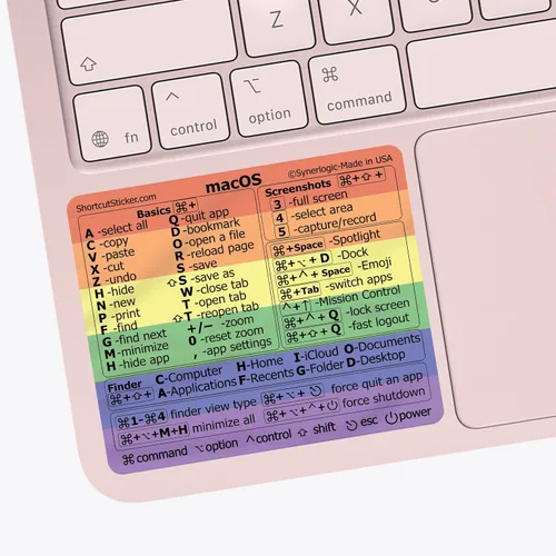 Vista 12 de Synerlogic (Universal/Neo/Air/Pro) Teclado de referencia Mac OS Adhesivo de acceso directo, vinilo laminado - para MacBook/iMac/Mini (negro)