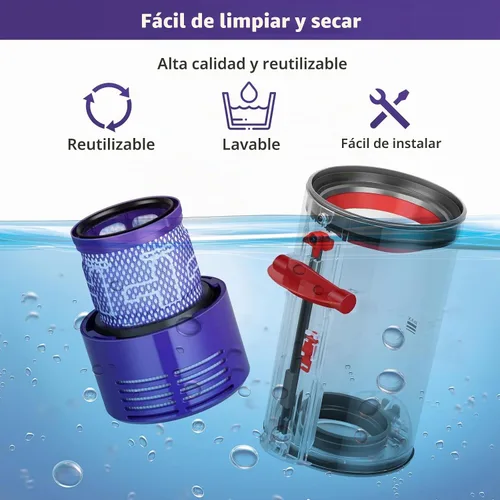 Vista 6 de Recipiente de Polvo Mejorado de Repuesto Compatible con Dyson Cyclone V10 Animal, V10 Total Clean, V10 Absolute, V10 Animal, SV12 para el Recipiente