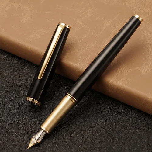 Vista 7 de Jinhao - Pluma estilográfica de metal 95, punta media, color negro vívido con bolígrafo dorado para escribir