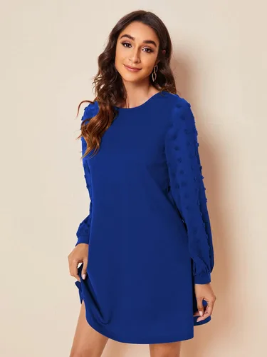 Vista 4 de SweatyRocks Minivestido corto de manga larga con contraste de malla elegante para mujer