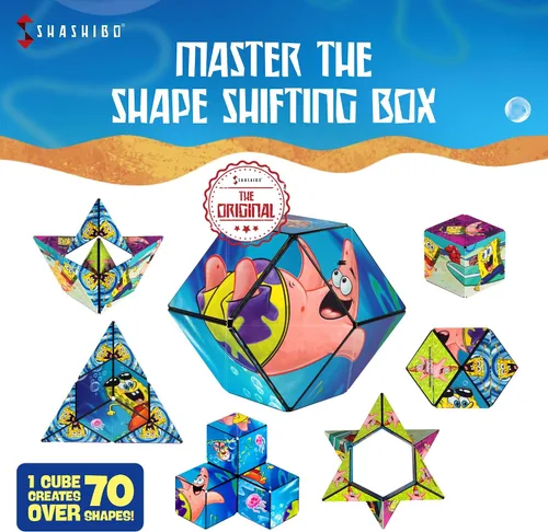 Vista 4 de SHASHIBO Caja de cambio de forma de Bob Esponja, cubo magnético STEM que se transforma en más de 100 formas, descarga la aplicación móvil Fun in