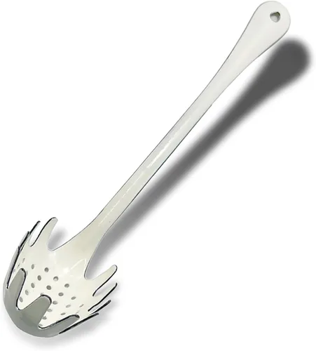 Vista 8 de Cucharas de sopa blancas de 12.2 pulgadas, cucharas de cocina grandes de acero esmaltado, cucharones de salsa para servir