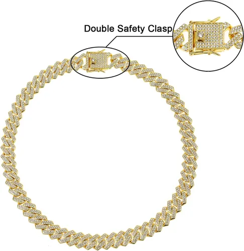 Vista 5 de Saintda Cadena de eslabones cubanos para hombres y mujeres, collar cubano de Miami, cadena de diamantes brillantes, joyería de hip hop con caja